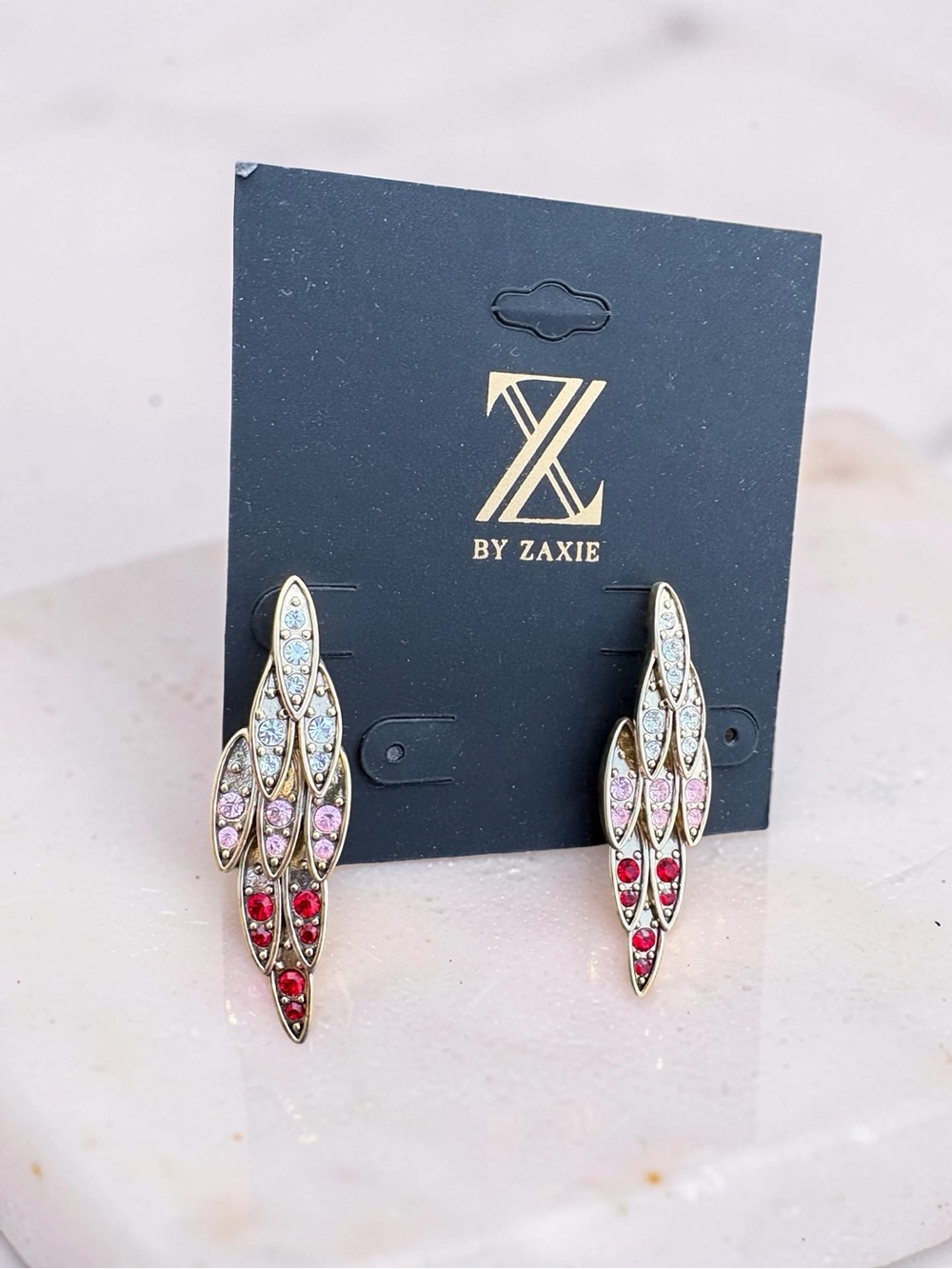 Zaxie Multicolor Crystal Leaf Drop Earrings - Picture 2 of 3